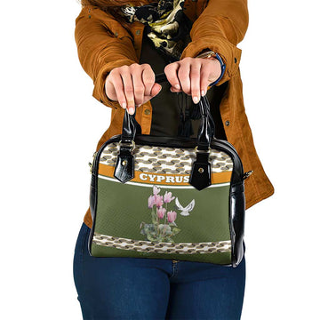 Cyprus Shoulder Handbag with Cyclamen Flower Illustration Design and National Emblem TS04