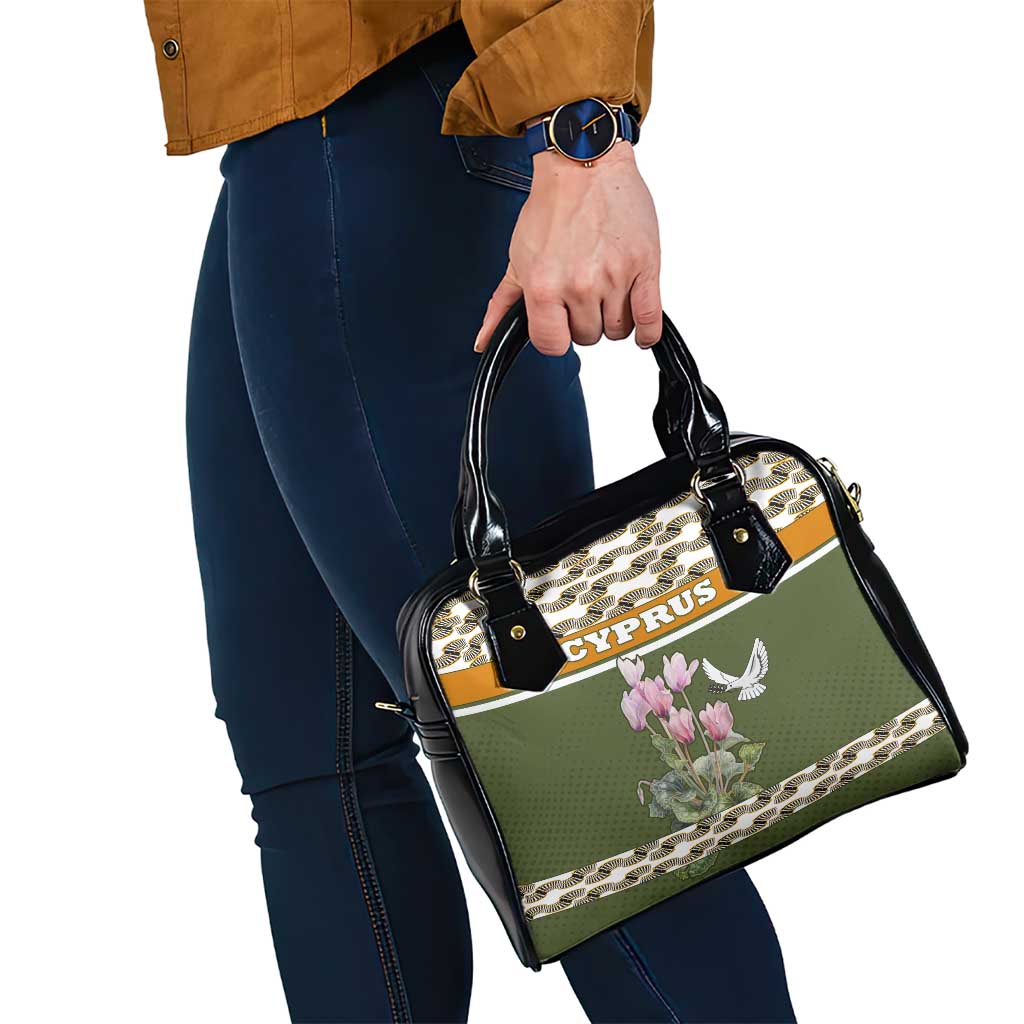 Cyprus Shoulder Handbag with Cyclamen Flower Illustration Design and National Emblem TS04