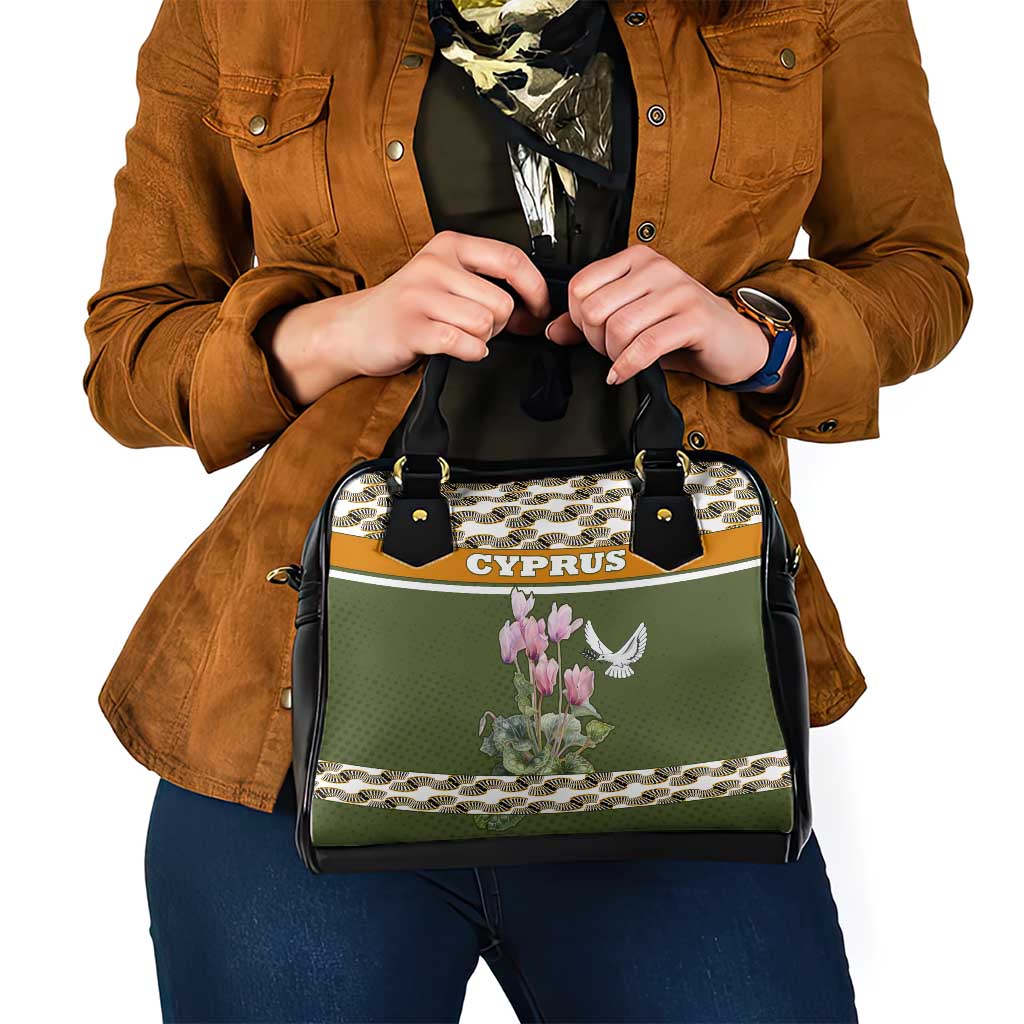 Cyprus Shoulder Handbag with Cyclamen Flower Illustration Design and National Emblem TS04