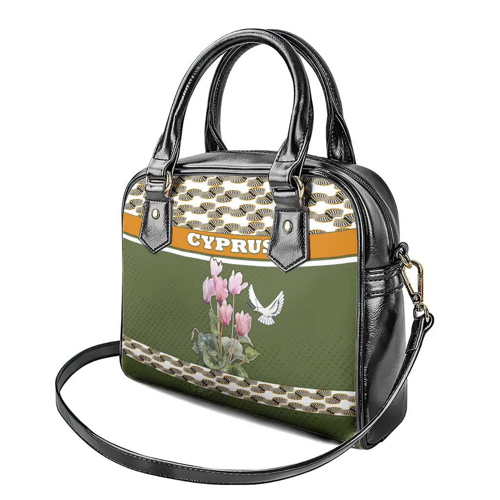 Cyprus Shoulder Handbag with Cyclamen Flower Illustration Design and National Emblem TS04