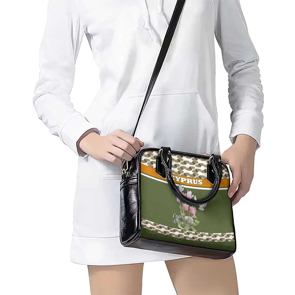 Cyprus Shoulder Handbag with Cyclamen Flower Illustration Design and National Emblem TS04