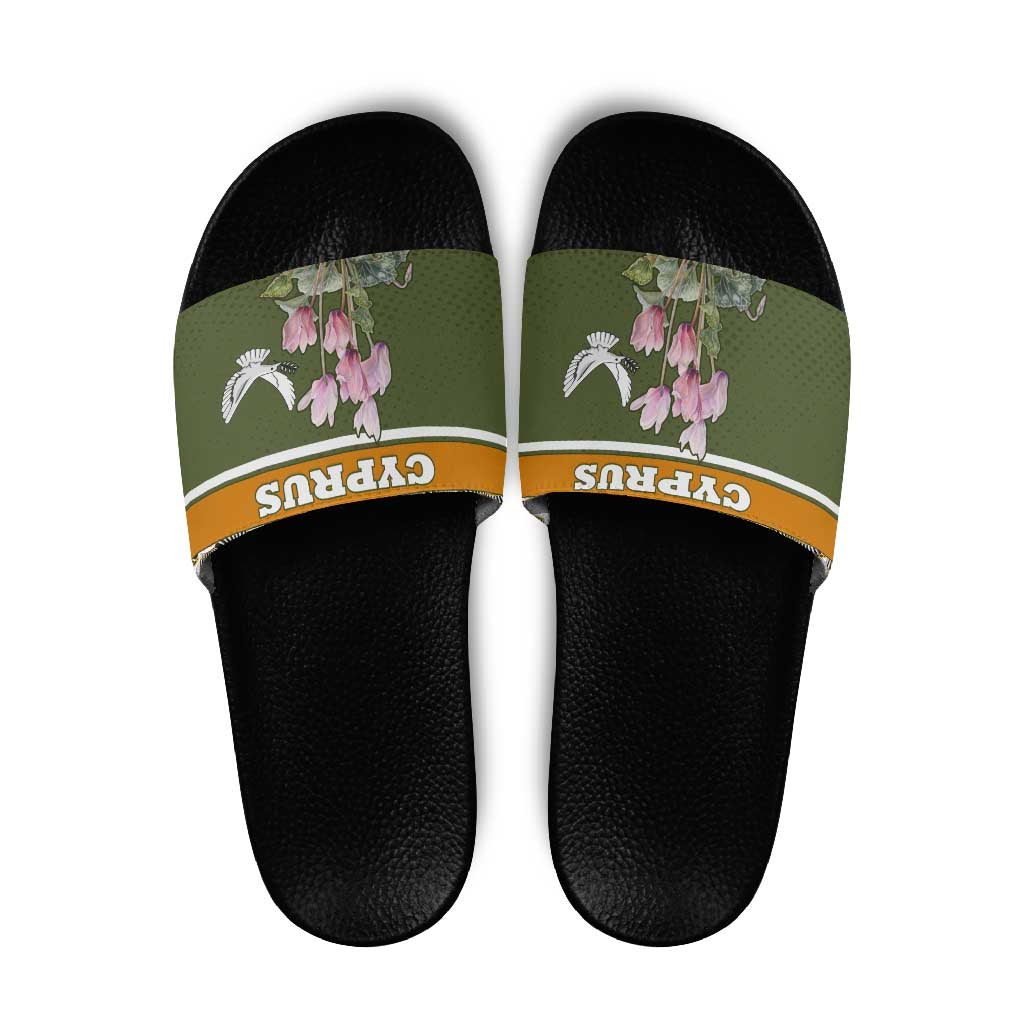 Cyprus Slide Sandals with Cyclamen Flower Illustration Design and National Emblem TS04