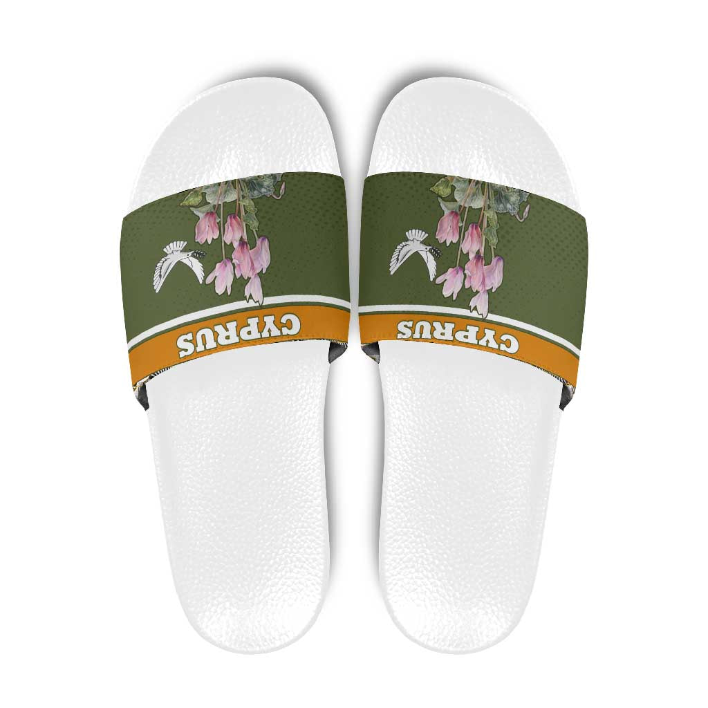 Cyprus Slide Sandals with Cyclamen Flower Illustration Design and National Emblem TS04