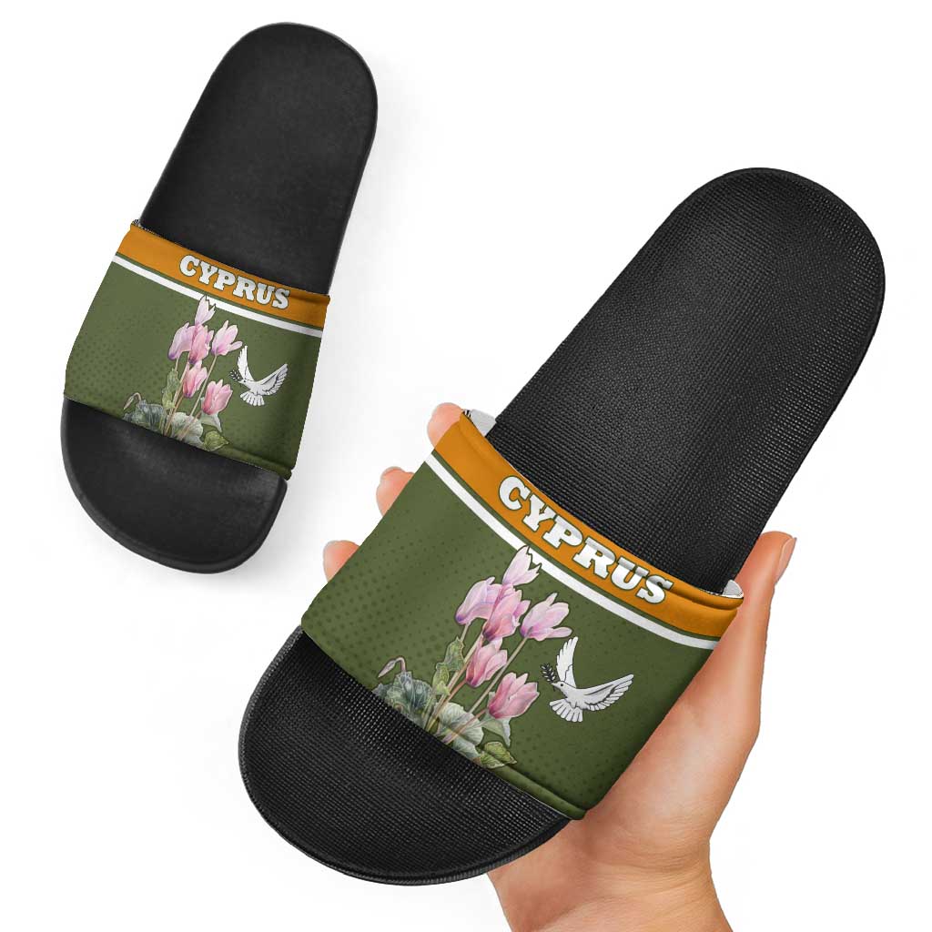 Cyprus Slide Sandals with Cyclamen Flower Illustration Design and National Emblem TS04