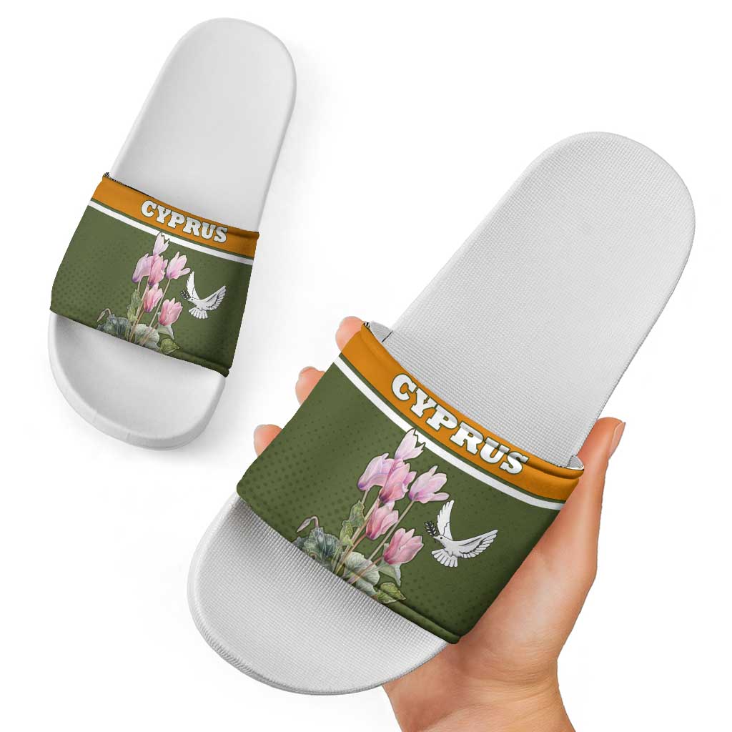 Cyprus Slide Sandals with Cyclamen Flower Illustration Design and National Emblem TS04
