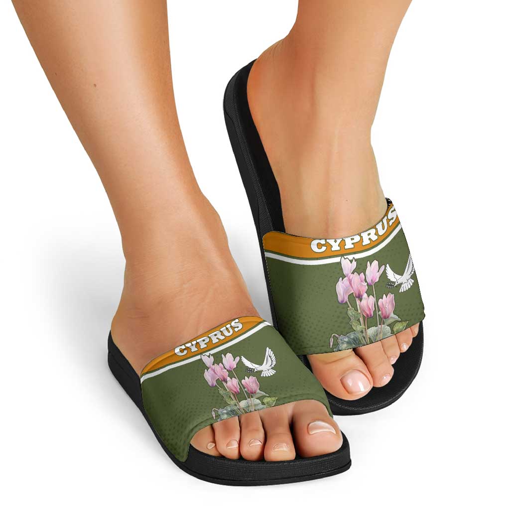 Cyprus Slide Sandals with Cyclamen Flower Illustration Design and National Emblem TS04