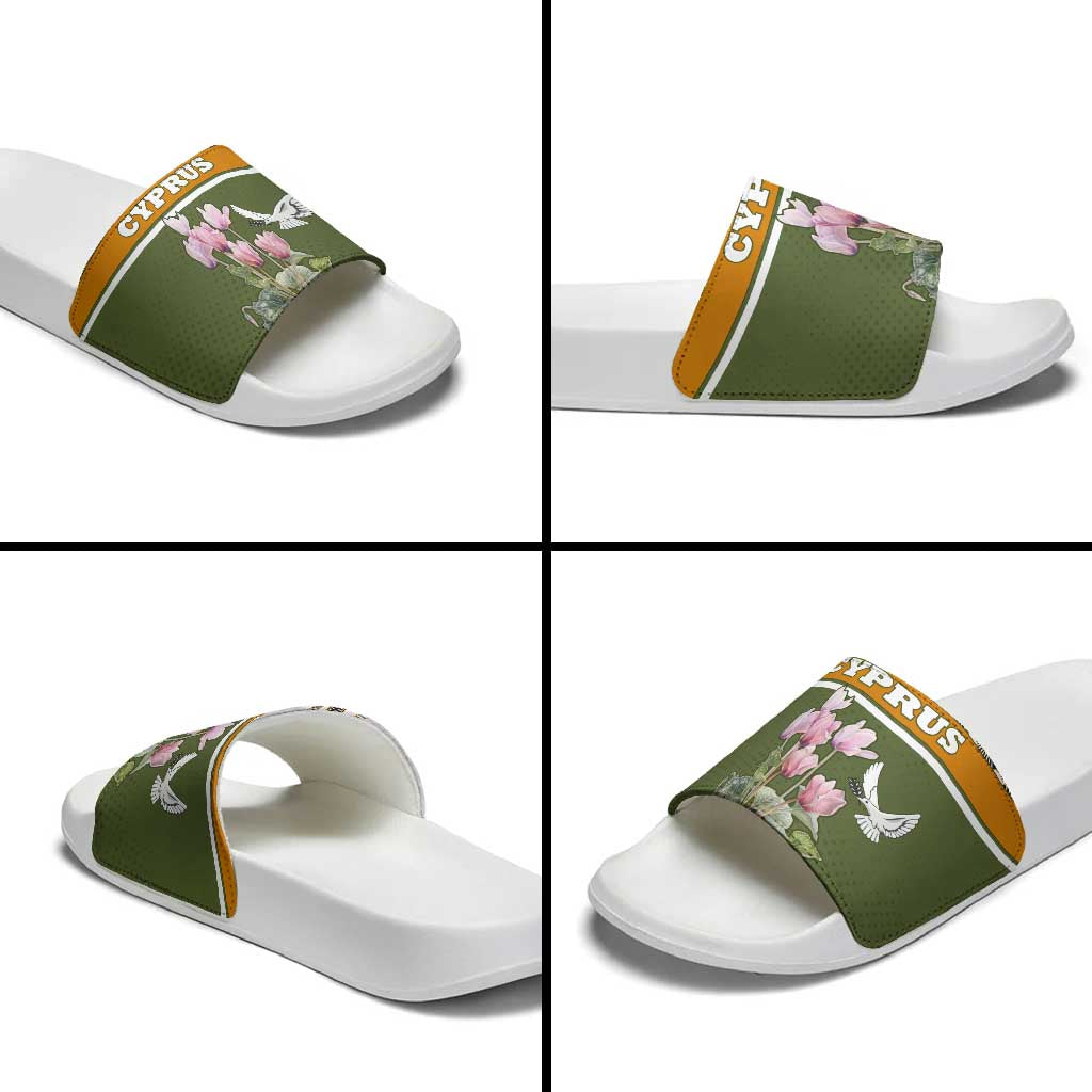 Cyprus Slide Sandals with Cyclamen Flower Illustration Design and National Emblem TS04