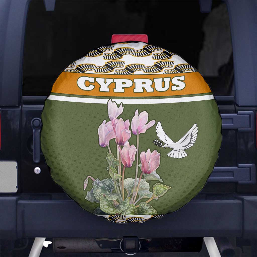 Cyprus Spare Tire Cover with Cyclamen Flower Illustration Design and National Emblem TS04