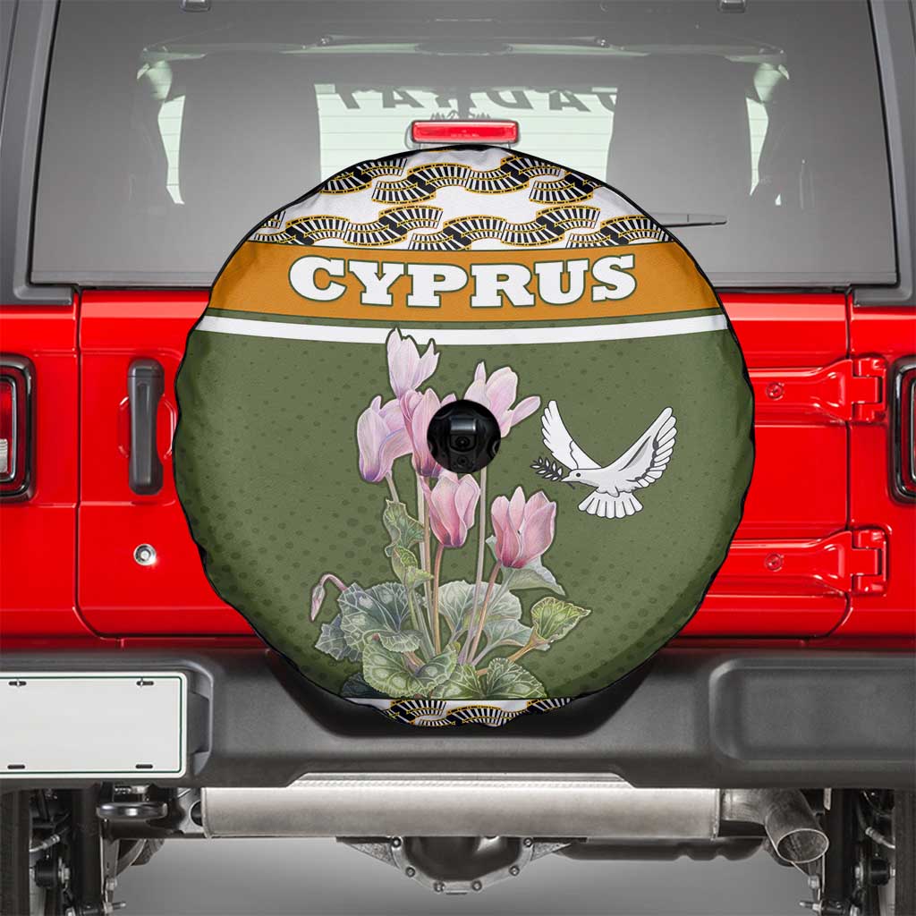 Cyprus Spare Tire Cover with Cyclamen Flower Illustration Design and National Emblem TS04