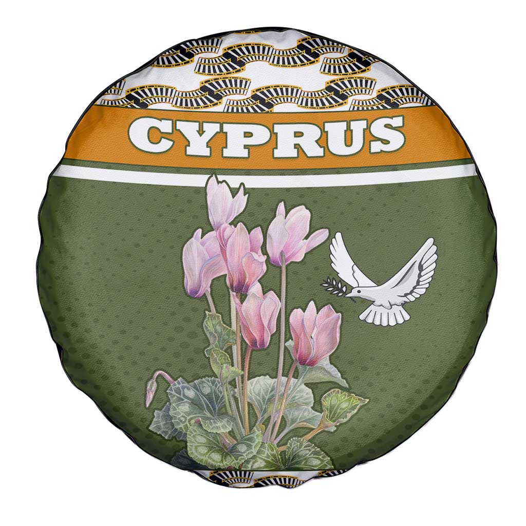 Cyprus Spare Tire Cover with Cyclamen Flower Illustration Design and National Emblem TS04