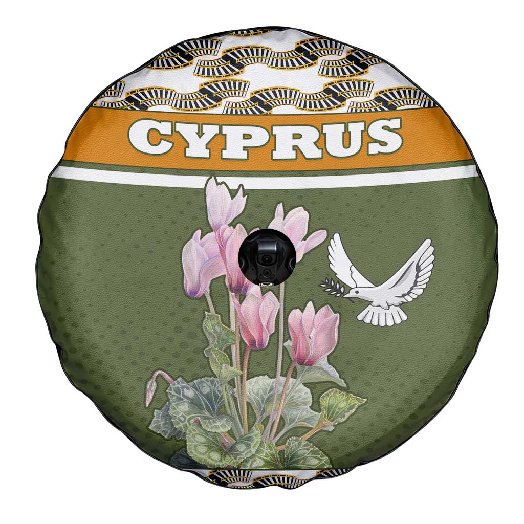 Cyprus Spare Tire Cover with Cyclamen Flower Illustration Design and National Emblem TS04