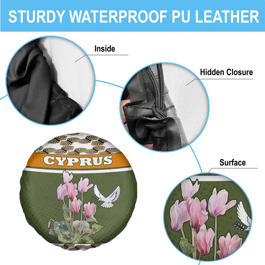 Cyprus Spare Tire Cover with Cyclamen Flower Illustration Design and National Emblem TS04