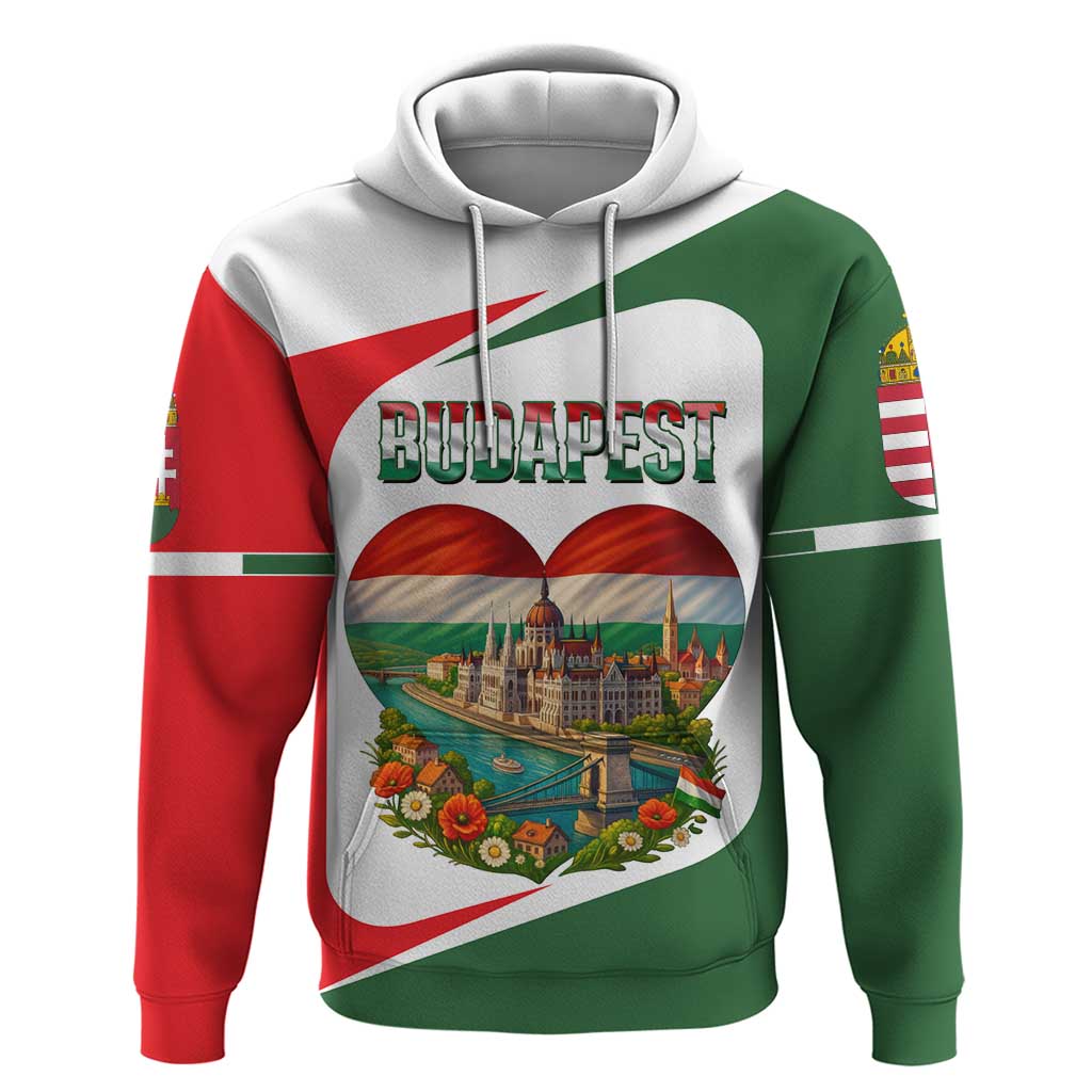Hungary Hoodie with Budapest Heart Illustration Design and Crown Emblem TS04