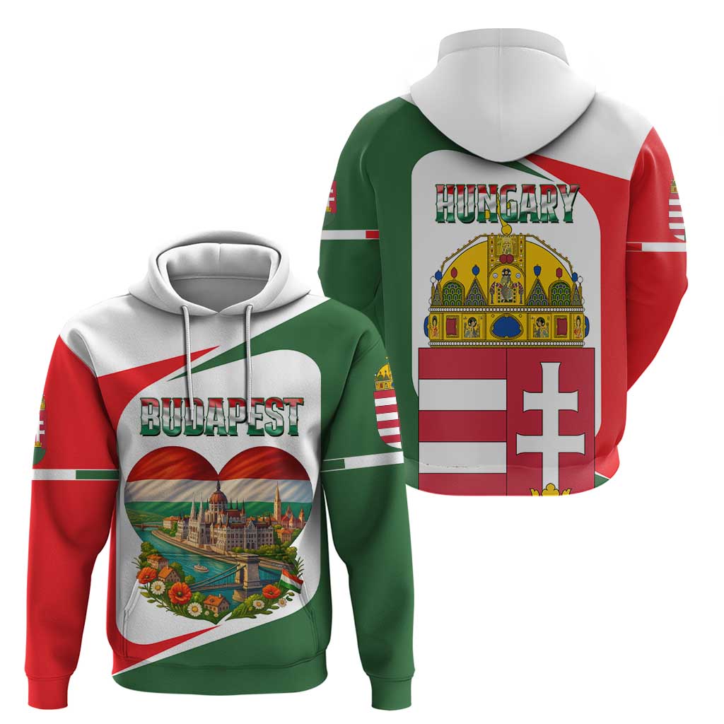 Hungary Hoodie with Budapest Heart Illustration Design and Crown Emblem TS04