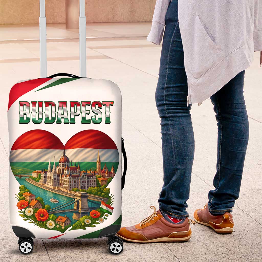 Hungary Luggage Cover with Budapest Heart Illustration Design and Crown Emblem TS04