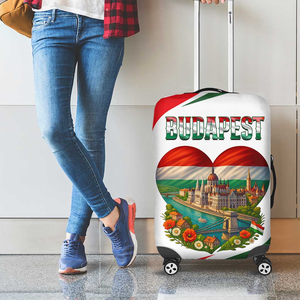 Hungary Luggage Cover with Budapest Heart Illustration Design and Crown Emblem TS04