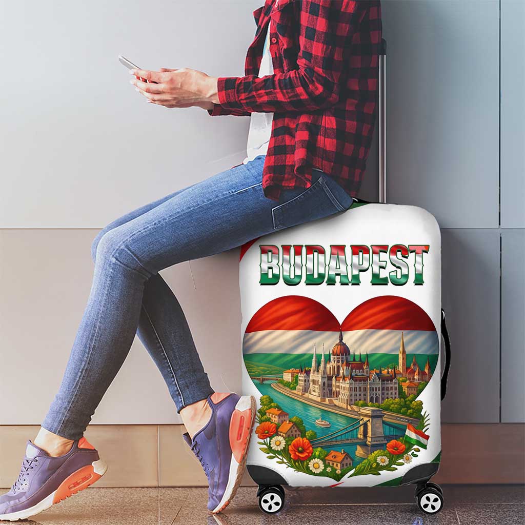 Hungary Luggage Cover with Budapest Heart Illustration Design and Crown Emblem TS04