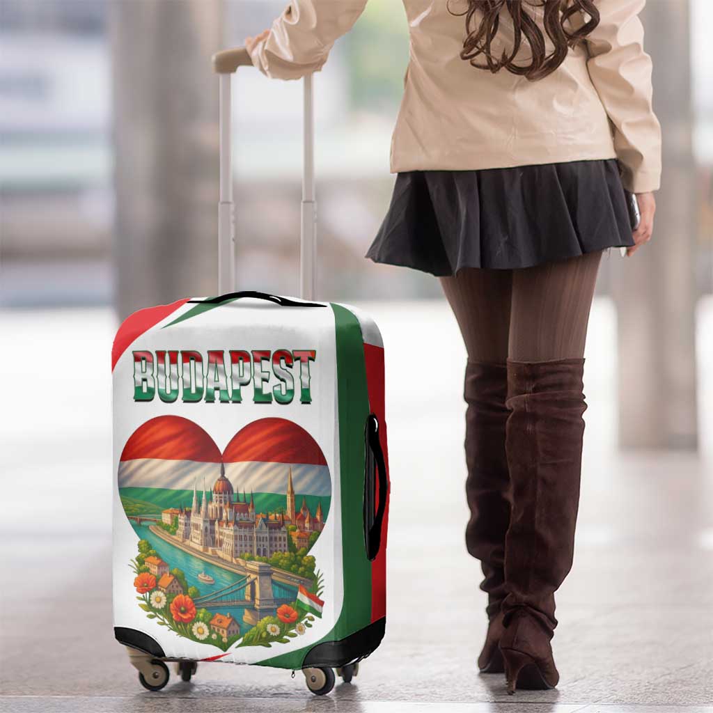 Hungary Luggage Cover with Budapest Heart Illustration Design and Crown Emblem TS04