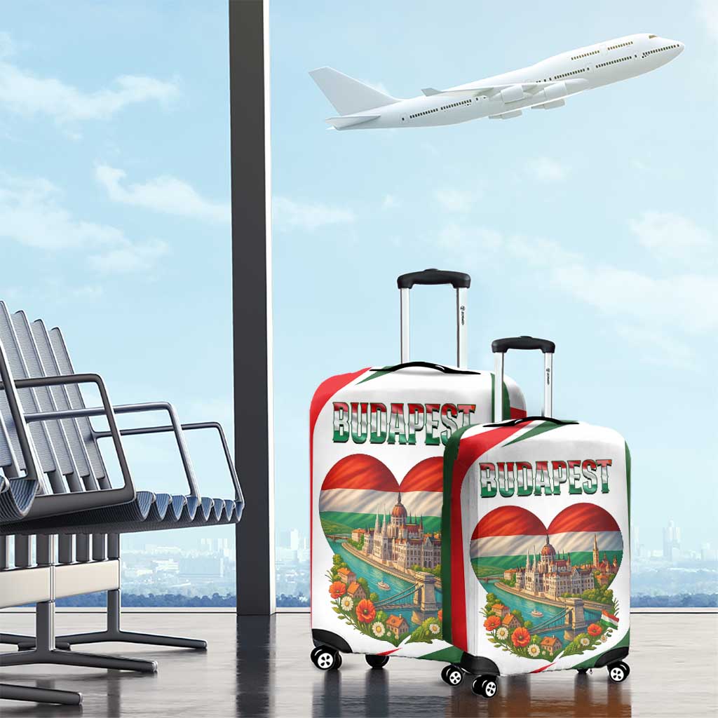 Hungary Luggage Cover with Budapest Heart Illustration Design and Crown Emblem TS04