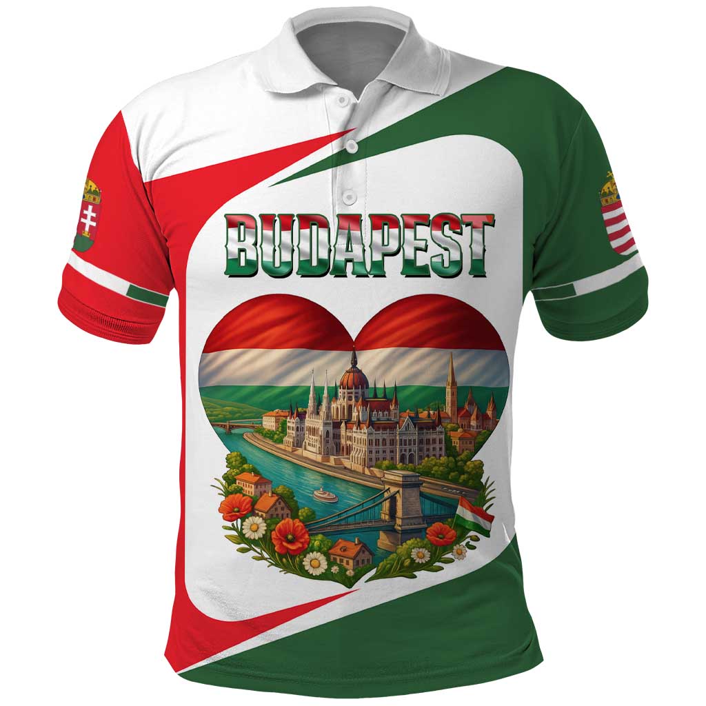 Hungary Polo Shirt with Budapest Heart Illustration Design and Crown Emblem TS04