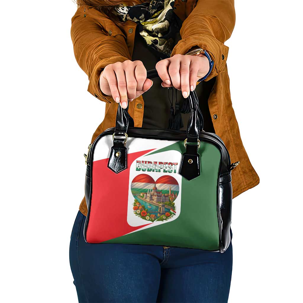 Hungary Shoulder Handbag with Budapest Heart Illustration Design and Crown Emblem TS04
