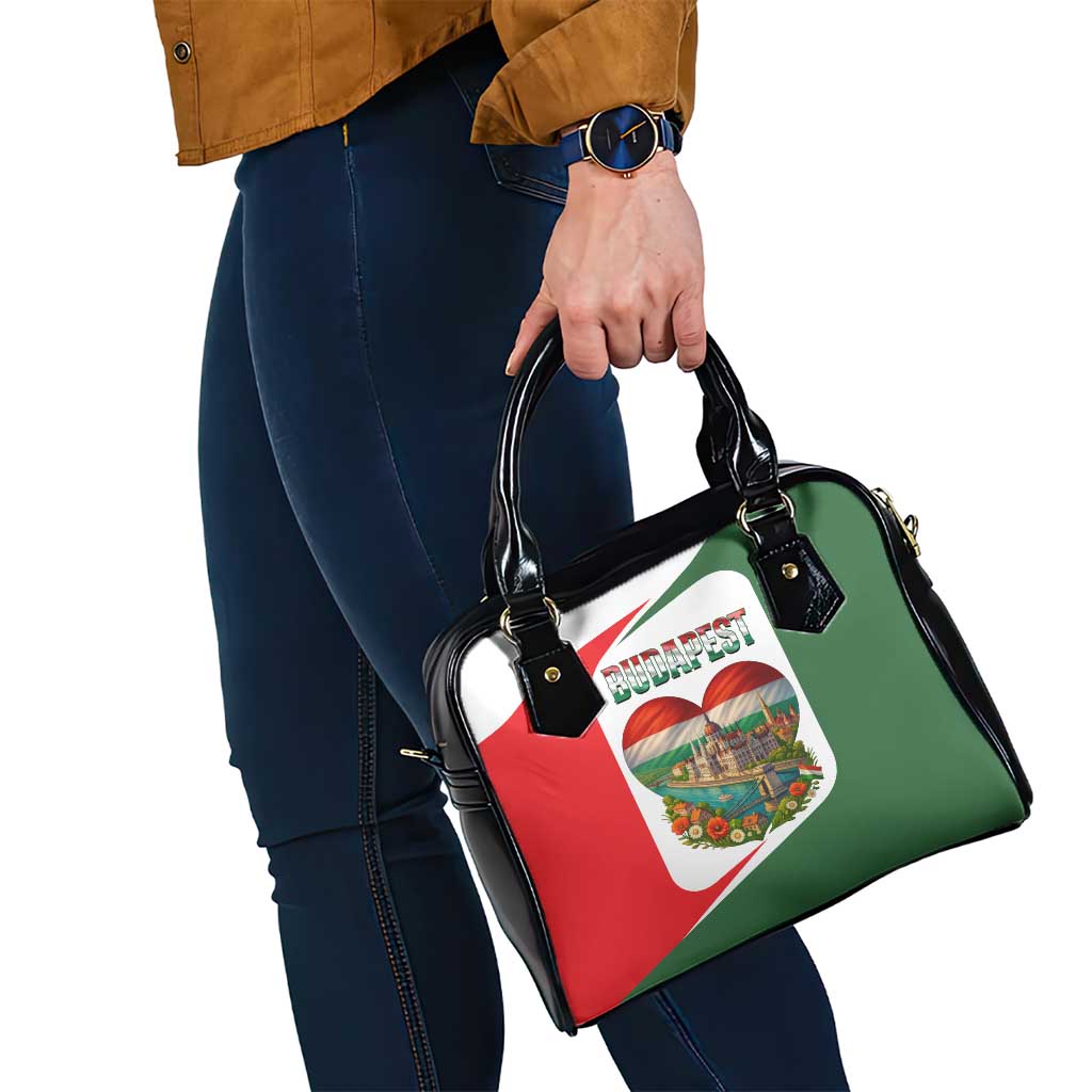 Hungary Shoulder Handbag with Budapest Heart Illustration Design and Crown Emblem TS04