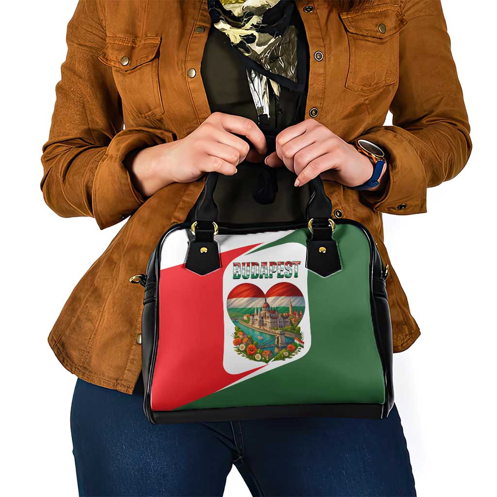 Hungary Shoulder Handbag with Budapest Heart Illustration Design and Crown Emblem TS04
