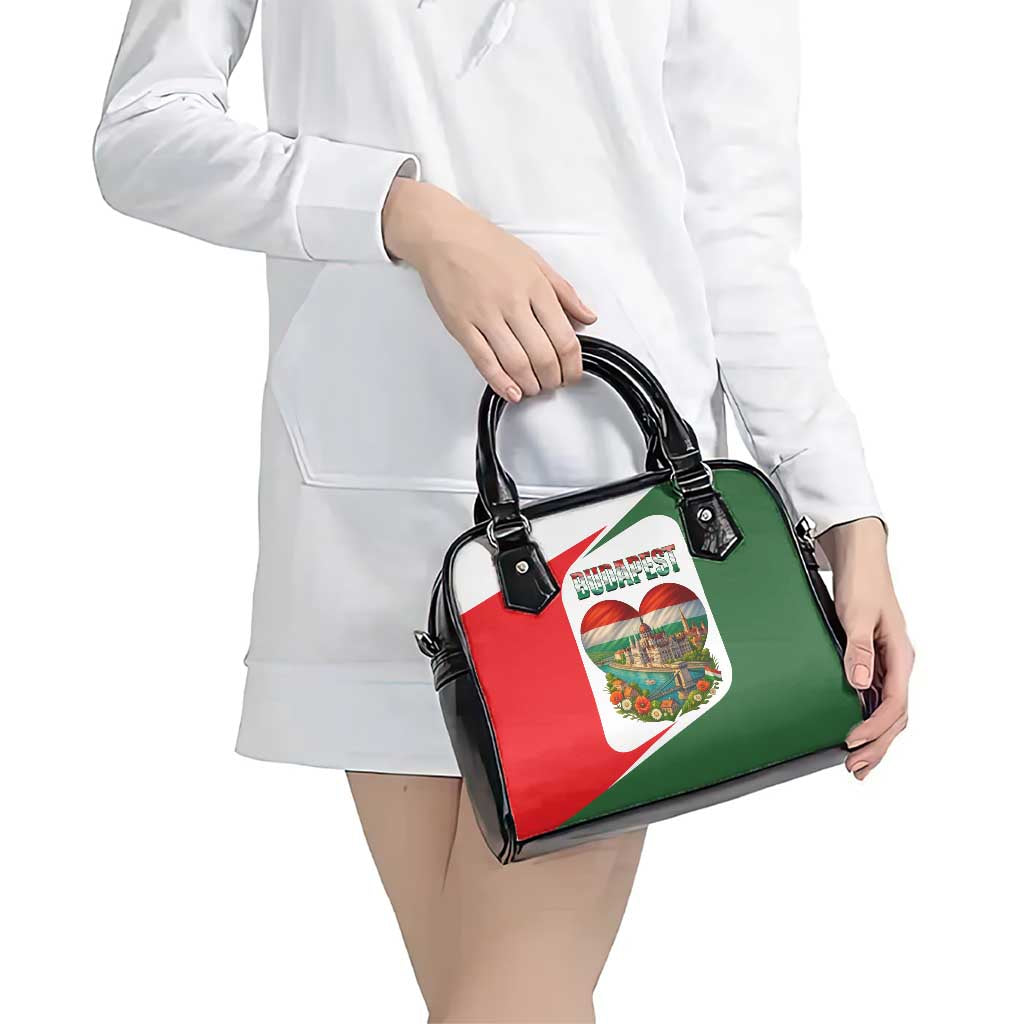 Hungary Shoulder Handbag with Budapest Heart Illustration Design and Crown Emblem TS04
