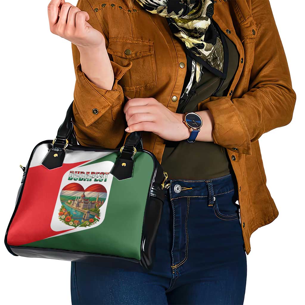 Hungary Shoulder Handbag with Budapest Heart Illustration Design and Crown Emblem TS04
