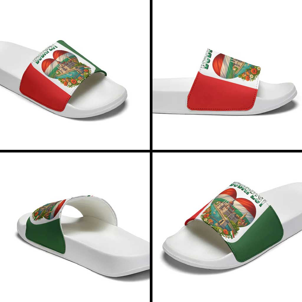 Hungary Slide Sandals with Budapest Heart Illustration Design and Crown Emblem TS04