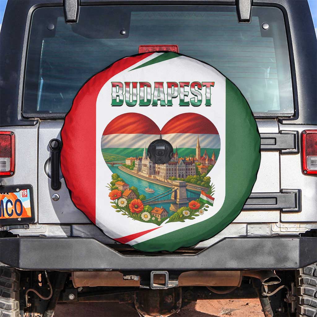 Hungary Spare Tire Cover with Budapest Heart Illustration Design and Crown Emblem TS04