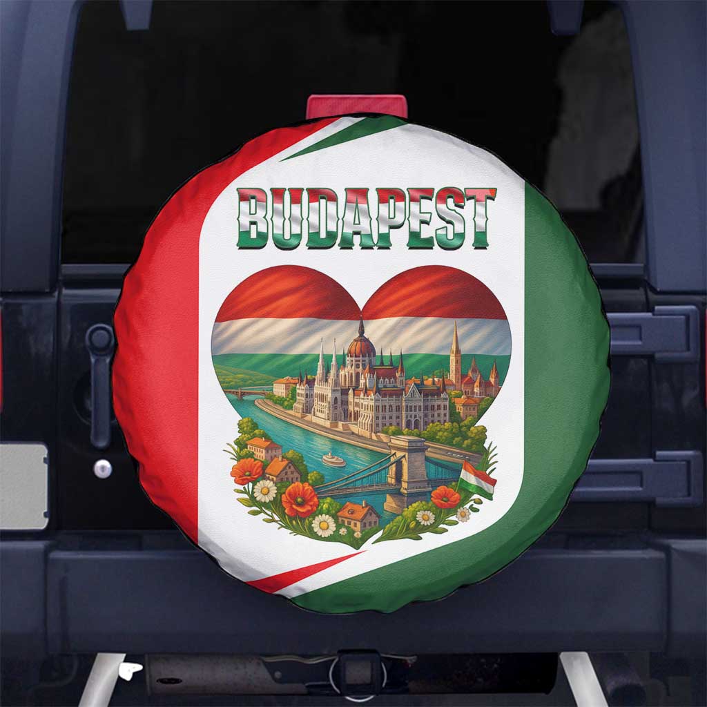 Hungary Spare Tire Cover with Budapest Heart Illustration Design and Crown Emblem TS04