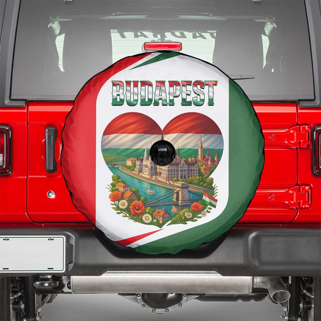 Hungary Spare Tire Cover with Budapest Heart Illustration Design and Crown Emblem TS04