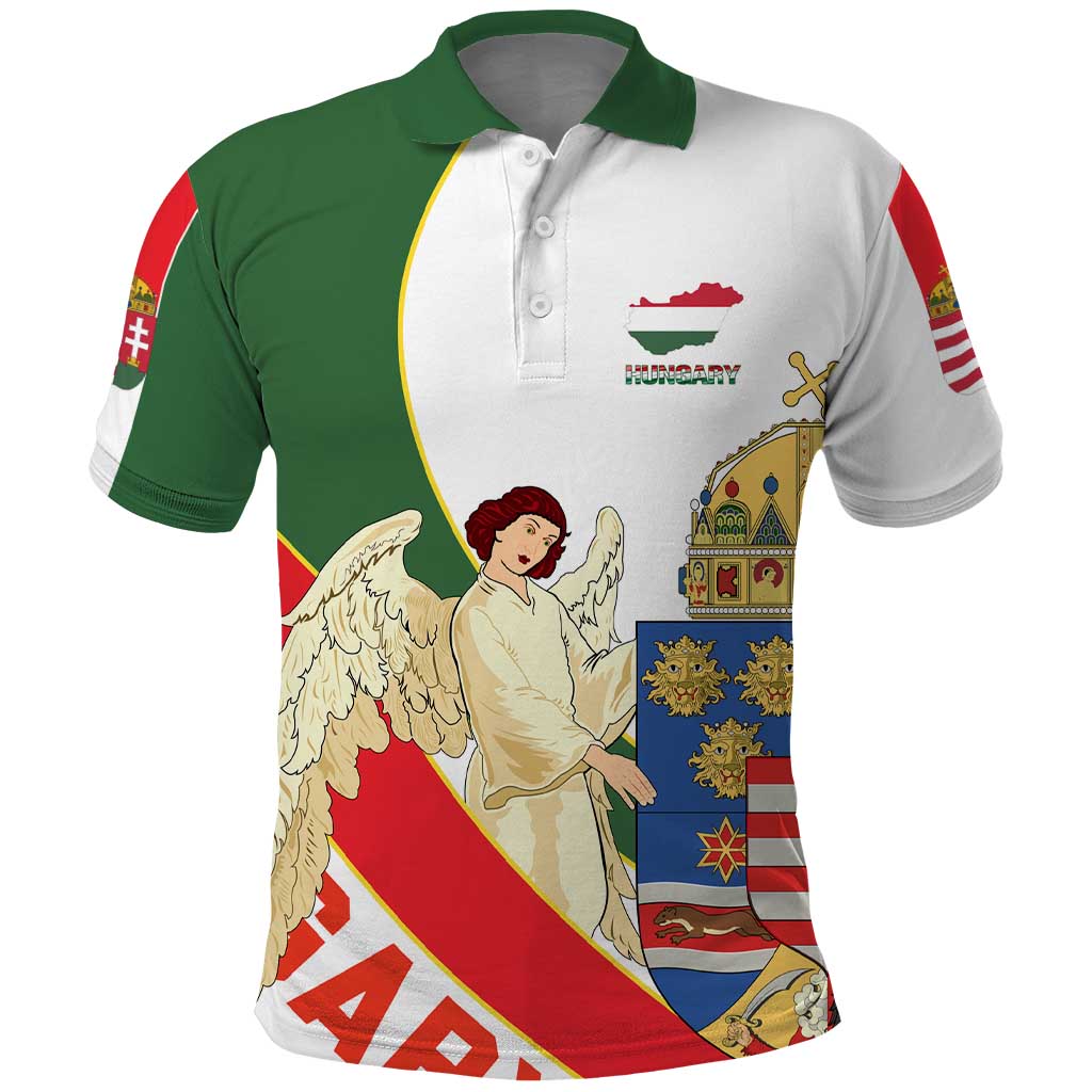 Hungary Polo Shirt with Knight and Angel Illustration Design and National Crest TS04