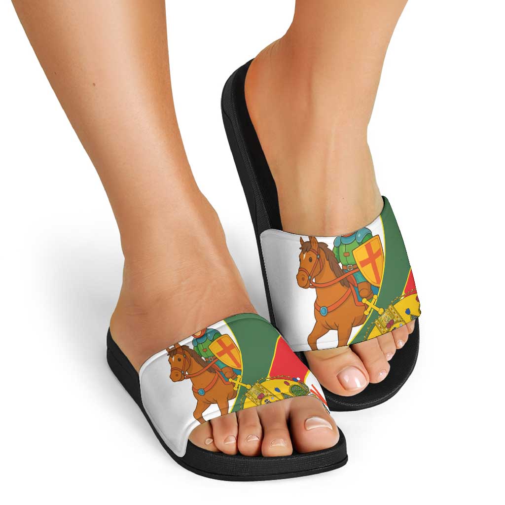 Hungary Slide Sandals with Knight and Angel Illustration Design and National Crest TS04