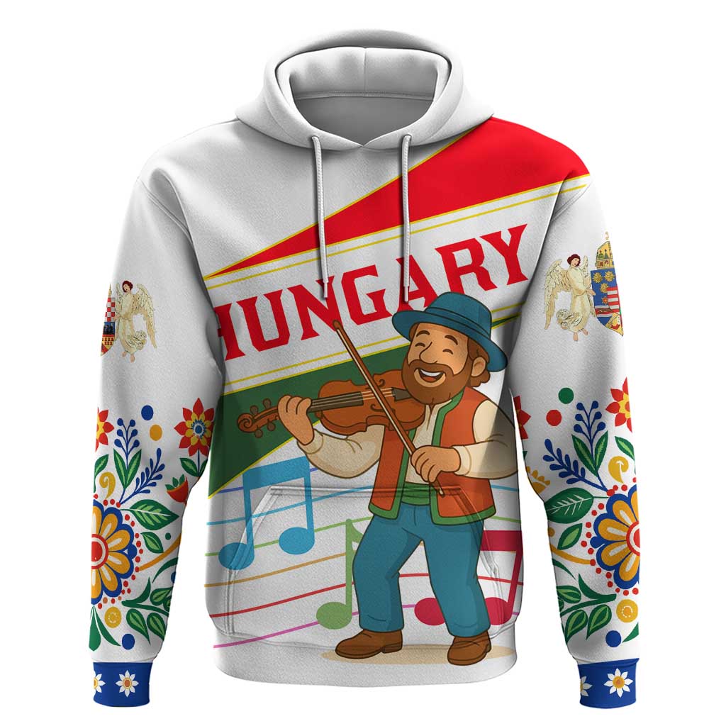 Hungary Hoodie with Folk Musician Illustration Design and Traditional Floral TS04
