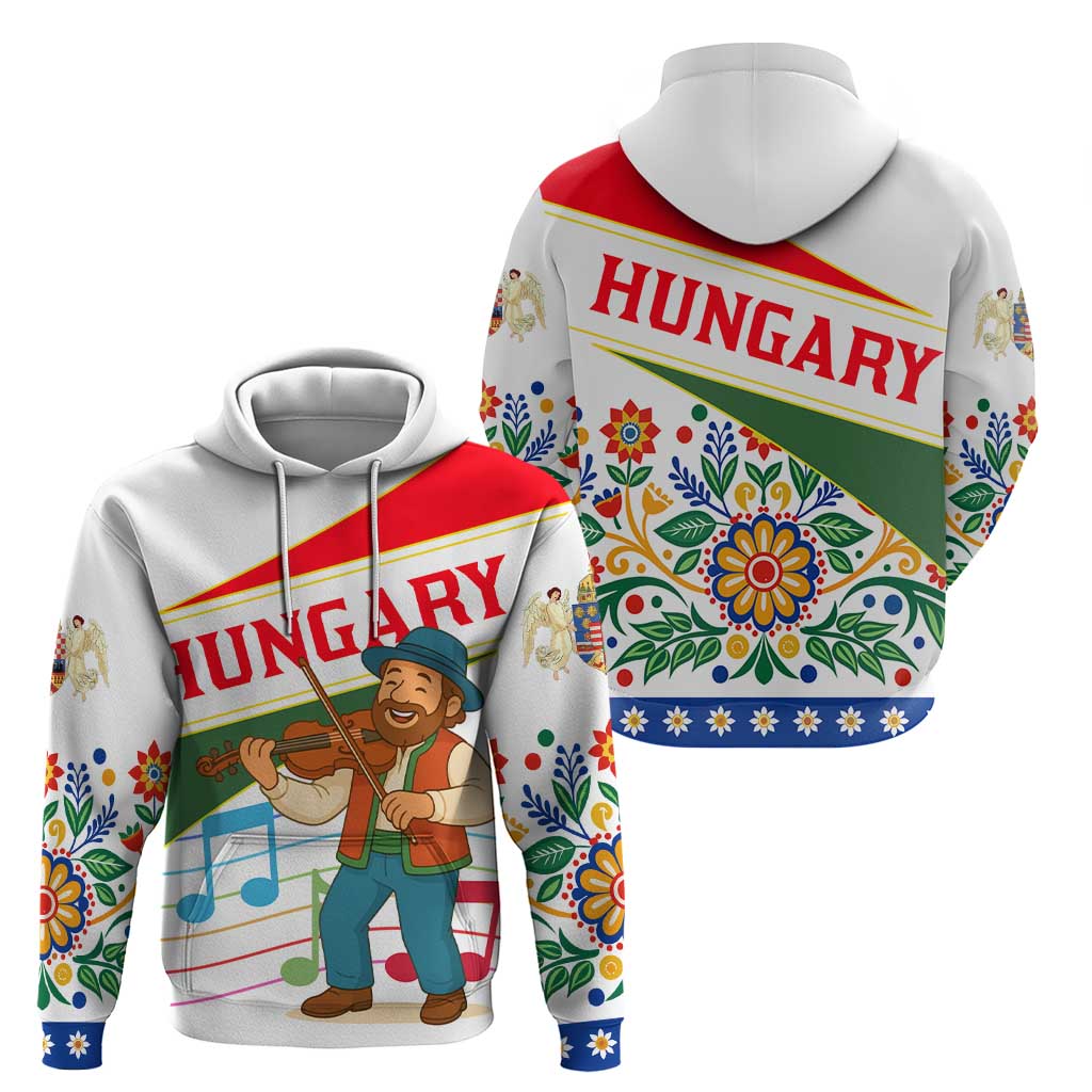 Hungary Hoodie with Folk Musician Illustration Design and Traditional Floral TS04