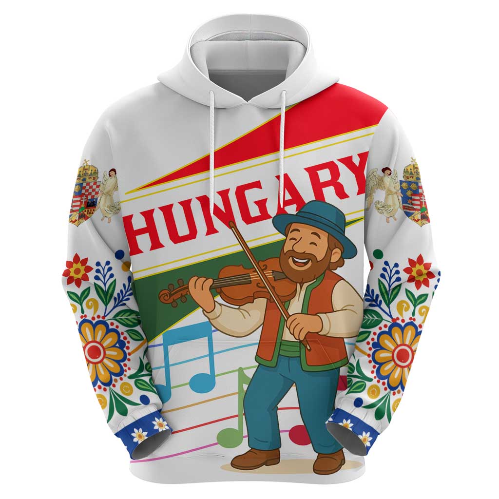 Hungary Hoodie with Folk Musician Illustration Design and Traditional Floral TS04