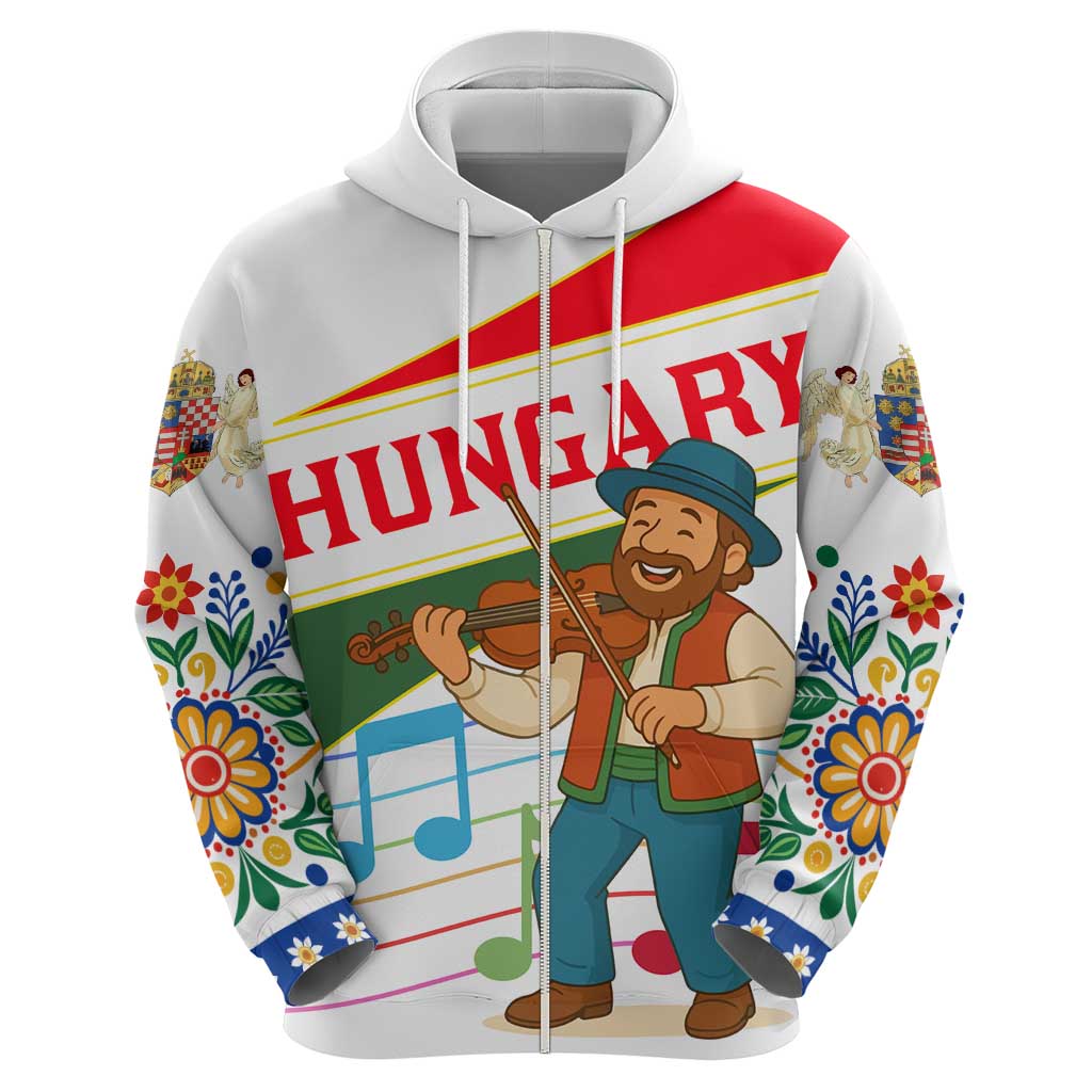 Hungary Hoodie with Folk Musician Illustration Design and Traditional Floral TS04