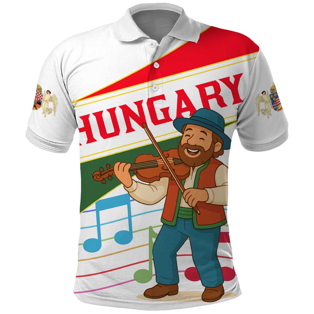 Hungary Polo Shirt with Folk Musician Illustration Design and Traditional Floral TS04