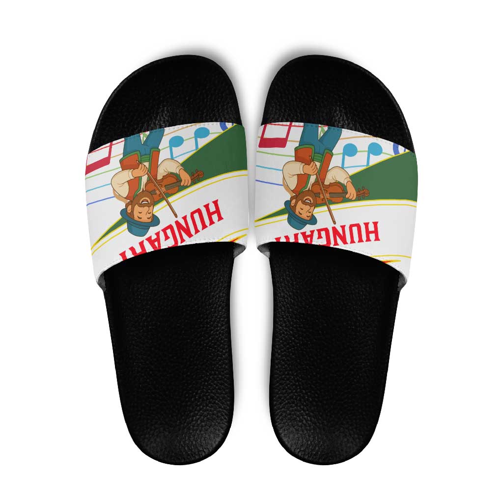 Hungary Slide Sandals with Folk Musician Illustration Design and Traditional Floral TS04