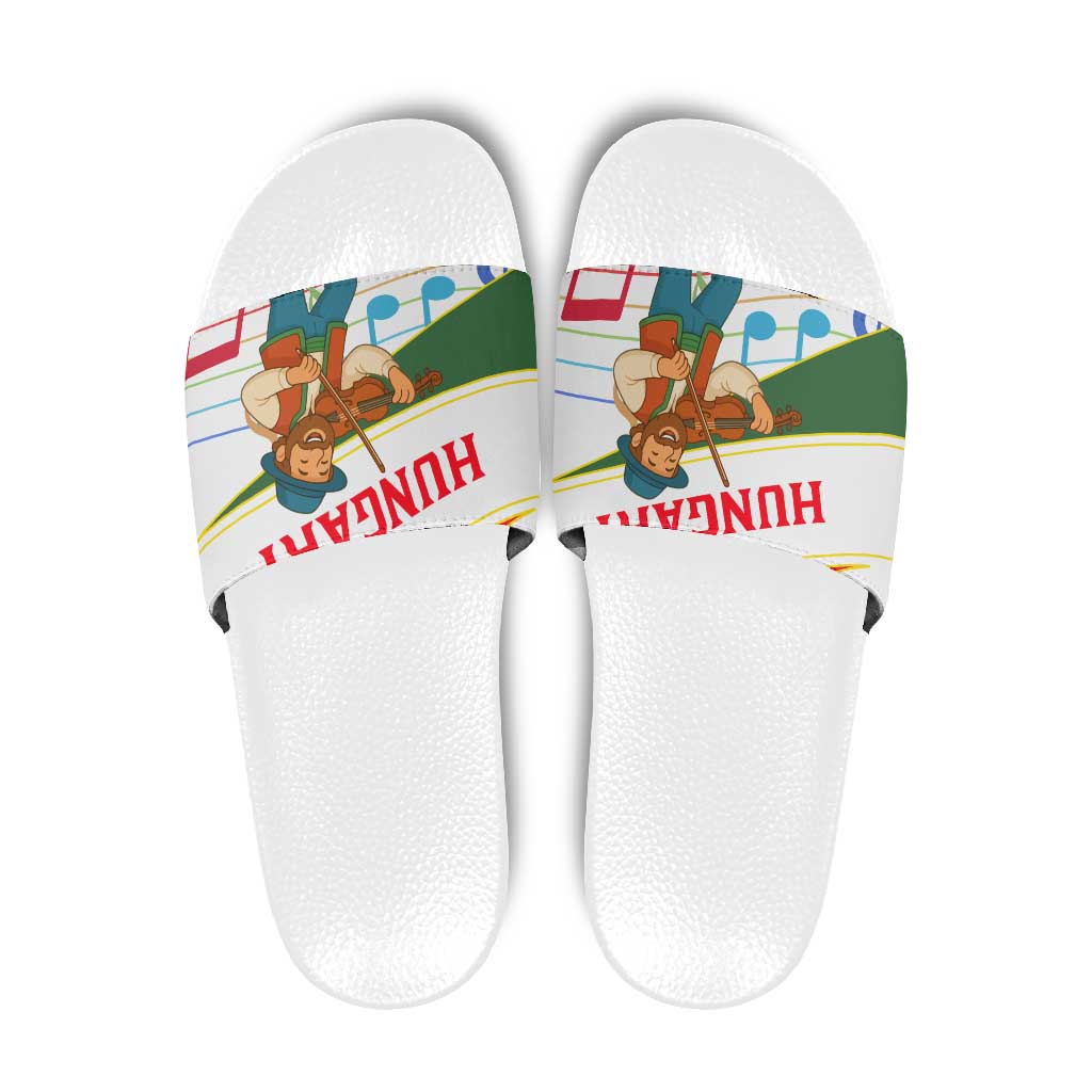 Hungary Slide Sandals with Folk Musician Illustration Design and Traditional Floral TS04