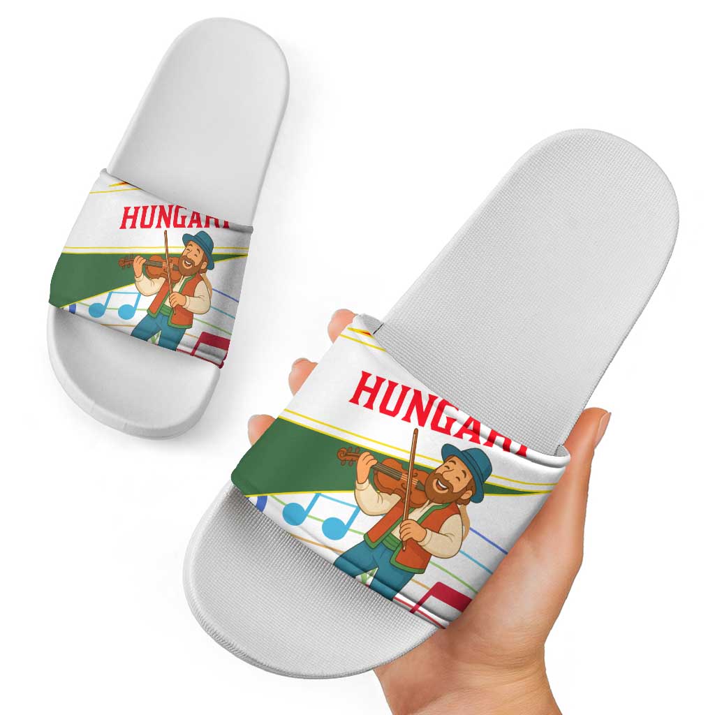 Hungary Slide Sandals with Folk Musician Illustration Design and Traditional Floral TS04
