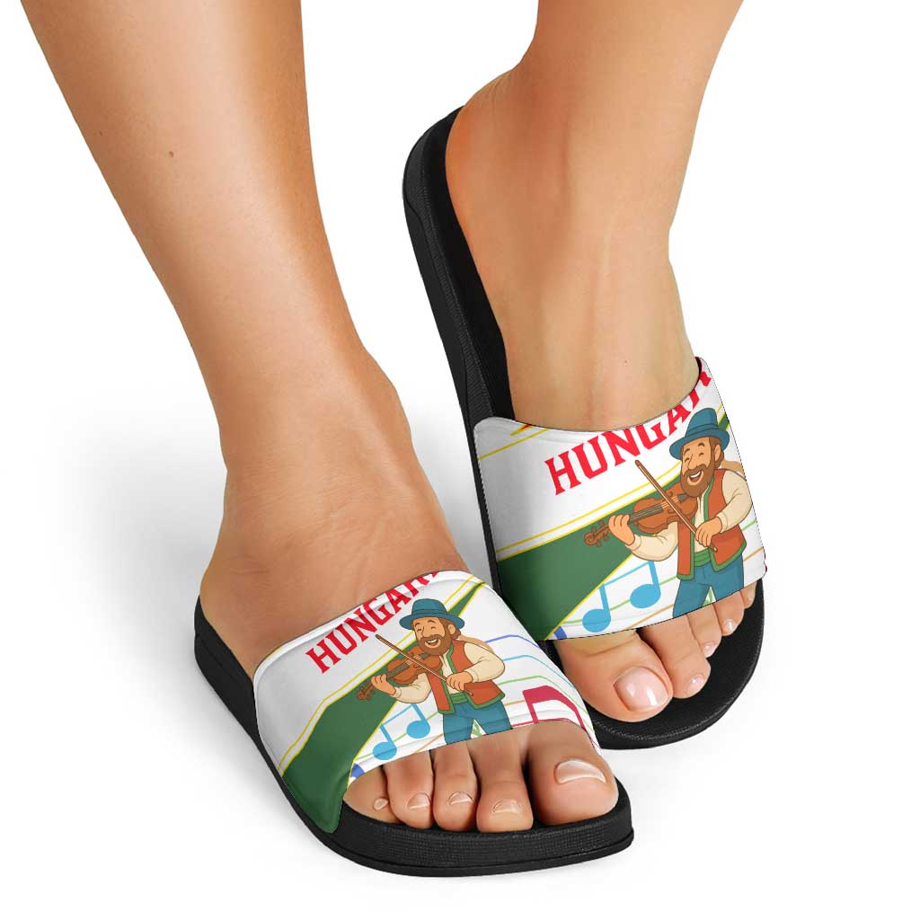 Hungary Slide Sandals with Folk Musician Illustration Design and Traditional Floral TS04