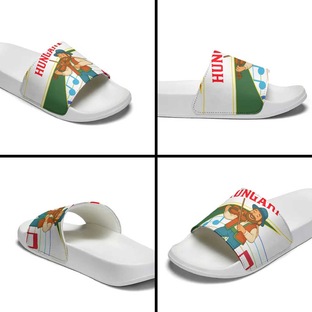 Hungary Slide Sandals with Folk Musician Illustration Design and Traditional Floral TS04