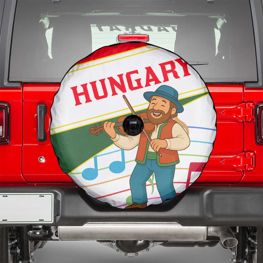 Hungary Spare Tire Cover with Folk Musician Illustration Design and Traditional Floral TS04