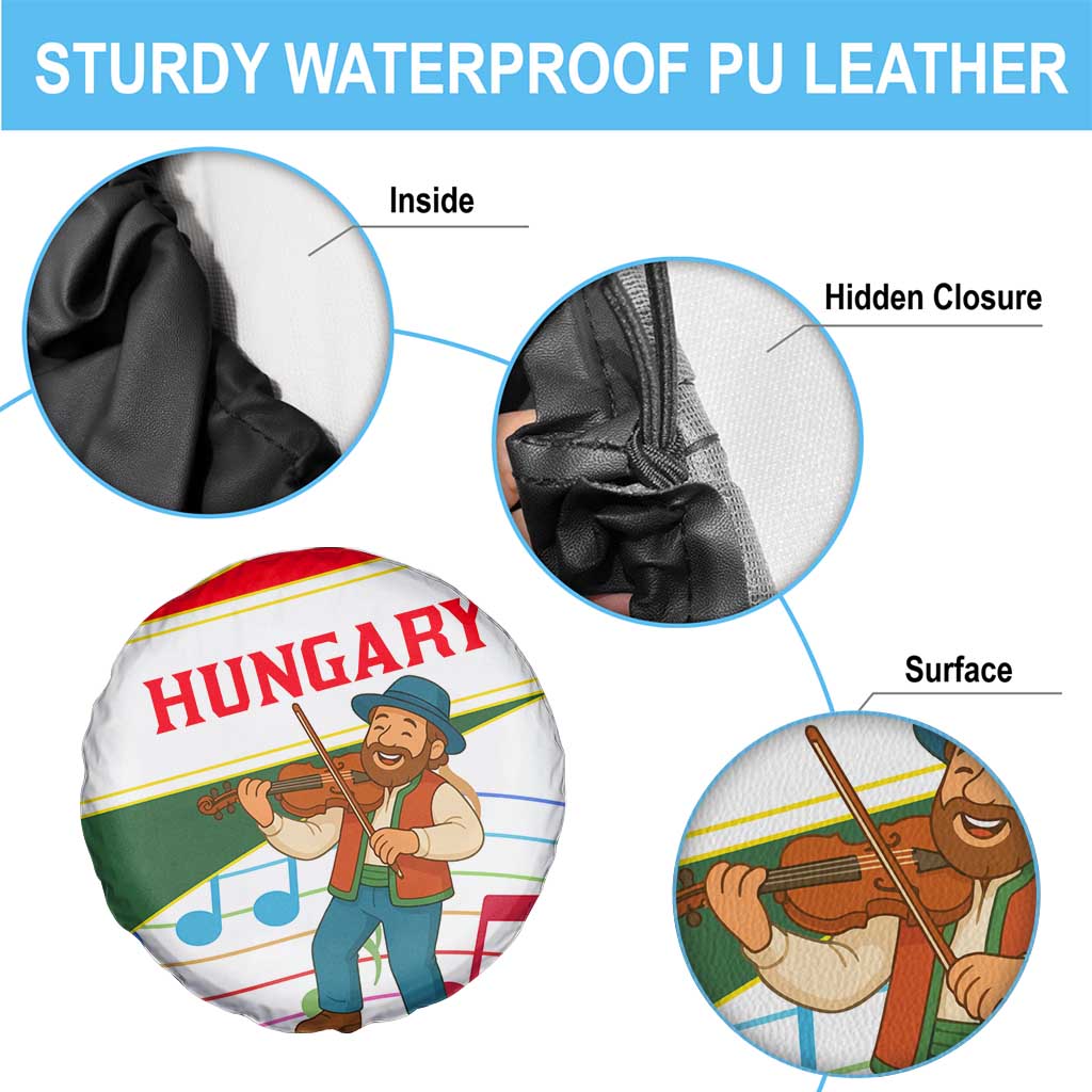 Hungary Spare Tire Cover with Folk Musician Illustration Design and Traditional Floral TS04