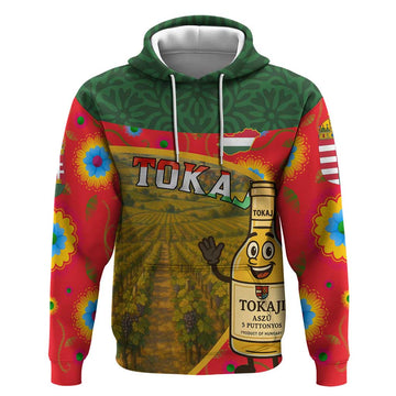 Hungary Hoodie with Tokaj Vineyard Illustration Design and Grape Wine TS04