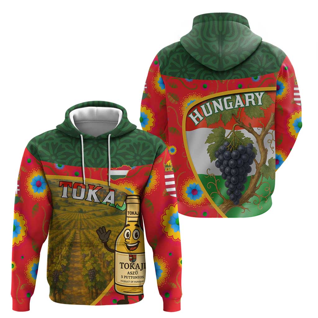 Hungary Hoodie with Tokaj Vineyard Illustration Design and Grape Wine TS04