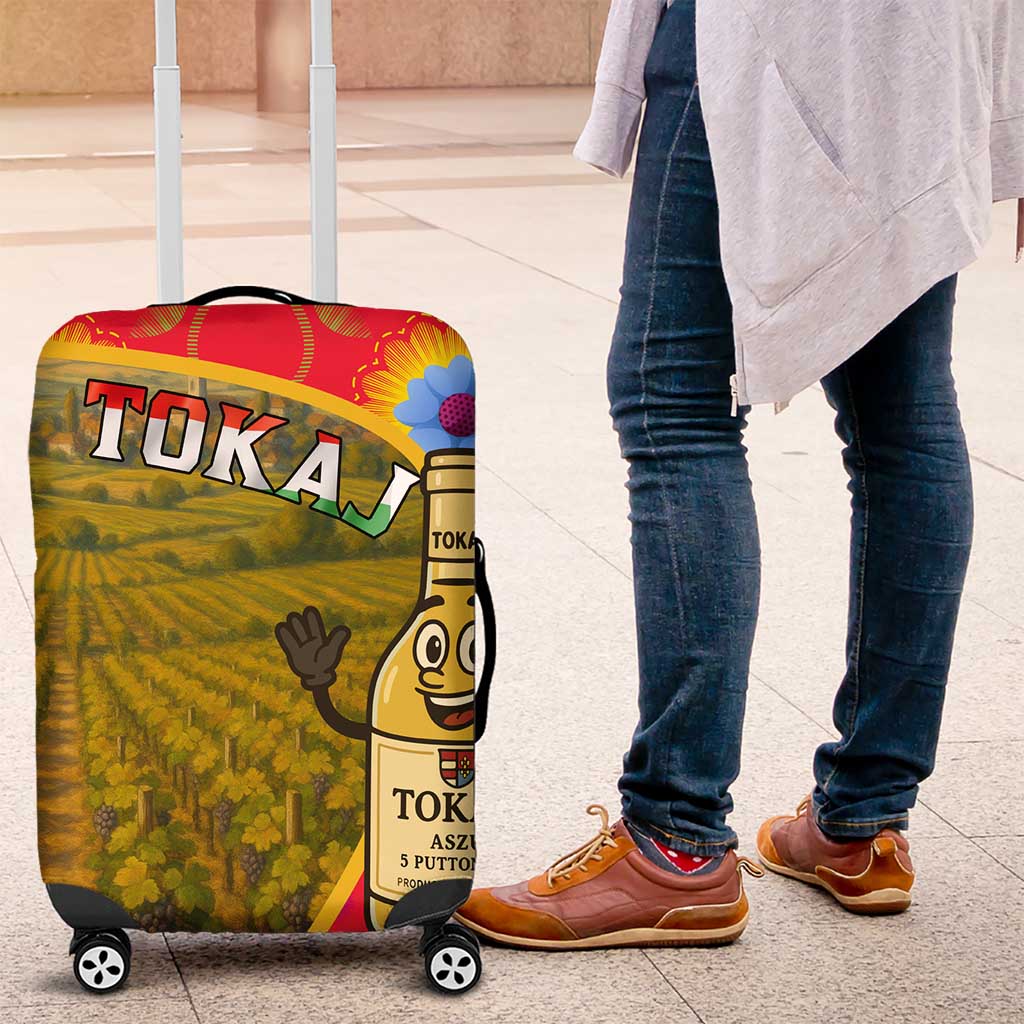 Hungary Luggage Cover with Tokaj Vineyard Illustration Design and Grape Wine TS04
